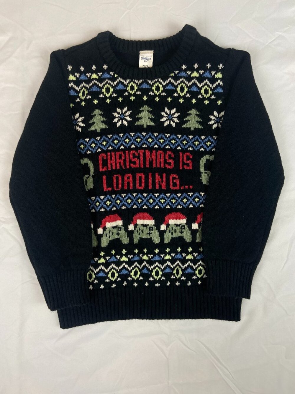 OshKosh B'gosh Kids Christmas Sweater | Size 7 | Black | Christmas Is Loading
